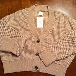 Anine Bing Taupe-Beige Waffle Knit Button Cardigan